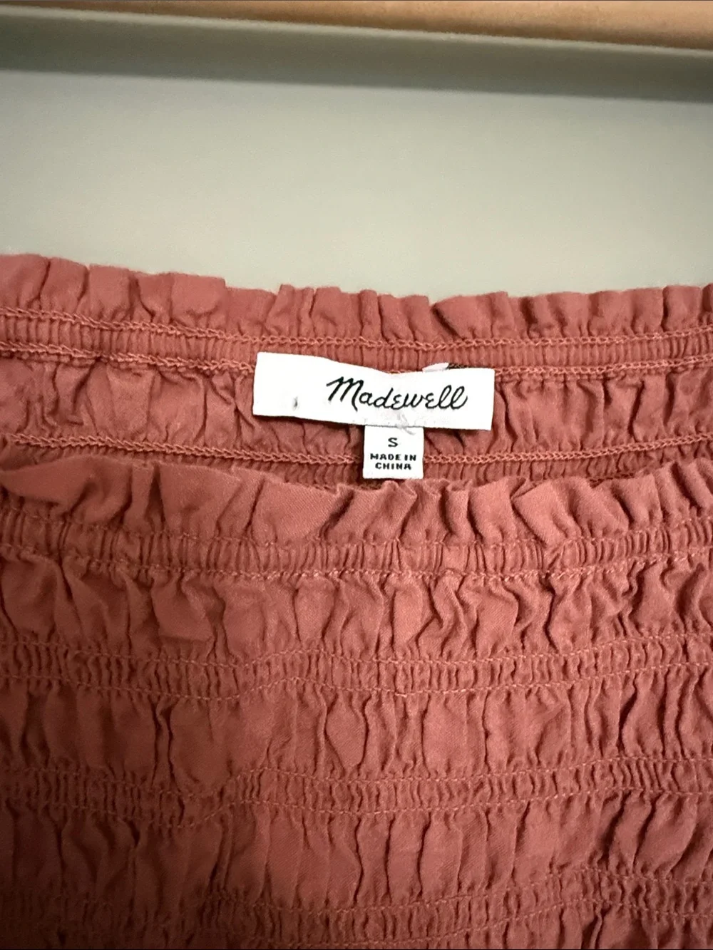 Madewell Smocked Long-Sleeve Top in Dusty Rose